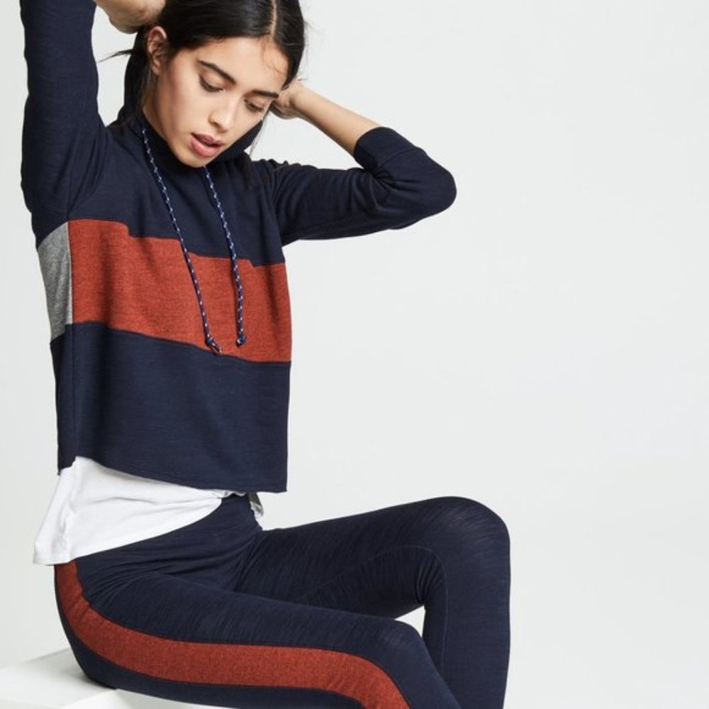 Sundry Navy and red Colorblock Hoodie Cropped Sweater